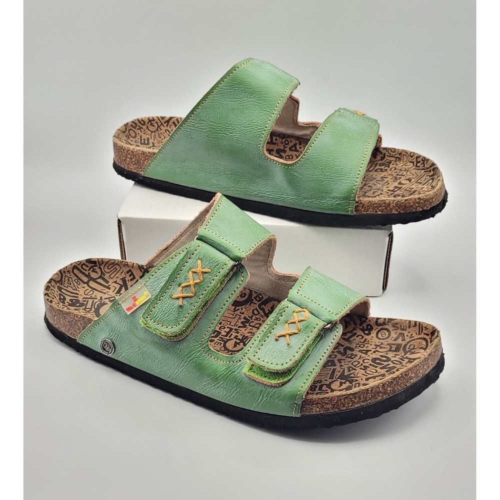 TMA Eyes Green Cork Bed Sandals Size 9 (EU 40) Hand Stitched Comfort Slides